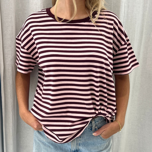 Claire Tuck Tee - Stripe pink/Burgundy